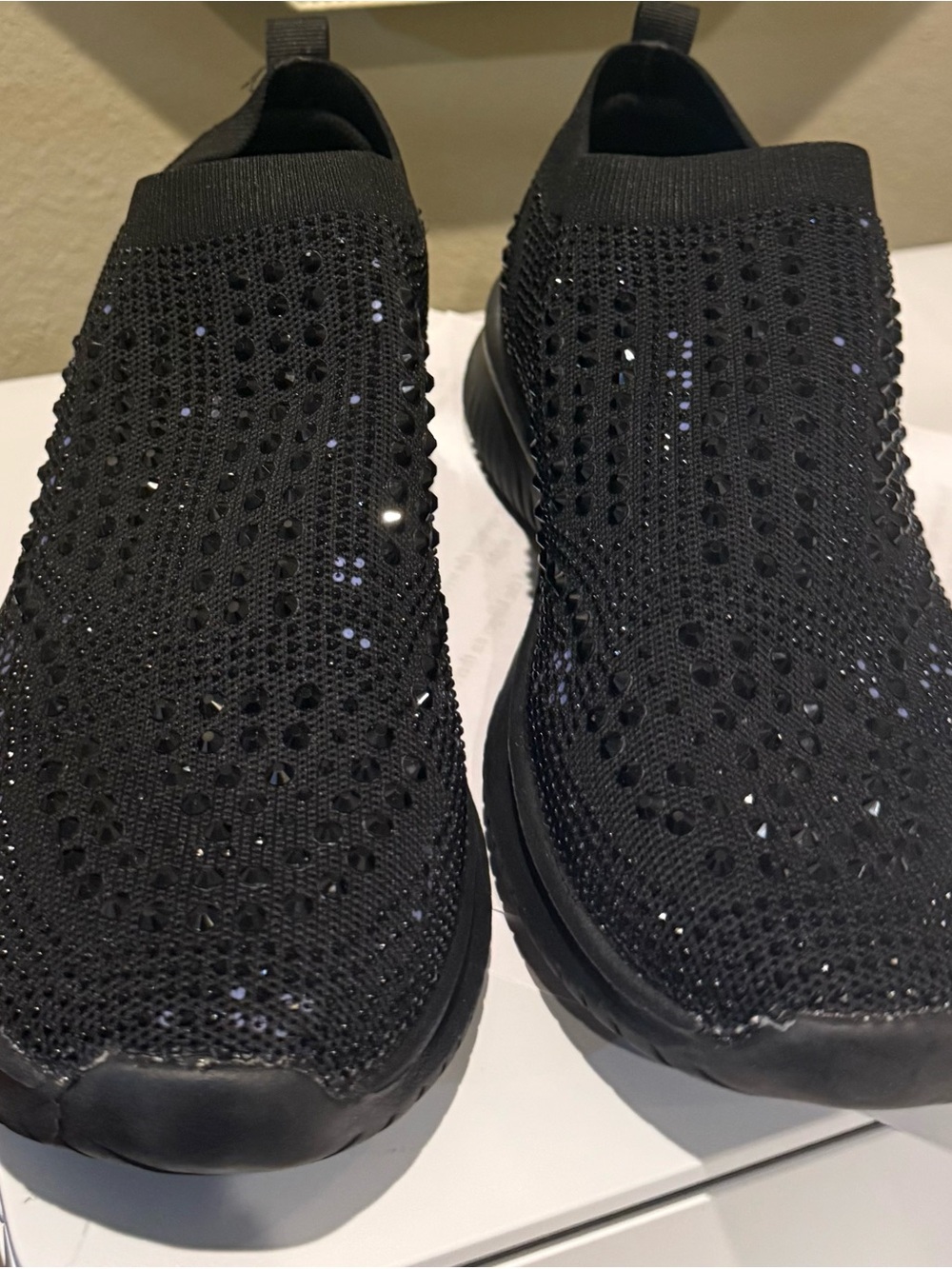 ellos Black Knit Slip-On Sneakers with Sparkle
